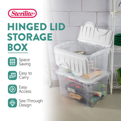 Sterilite 48 Qt Hinged Lid Storage Box Plastic Stackable Bin with Lid, 18 Pack - VMInnovations