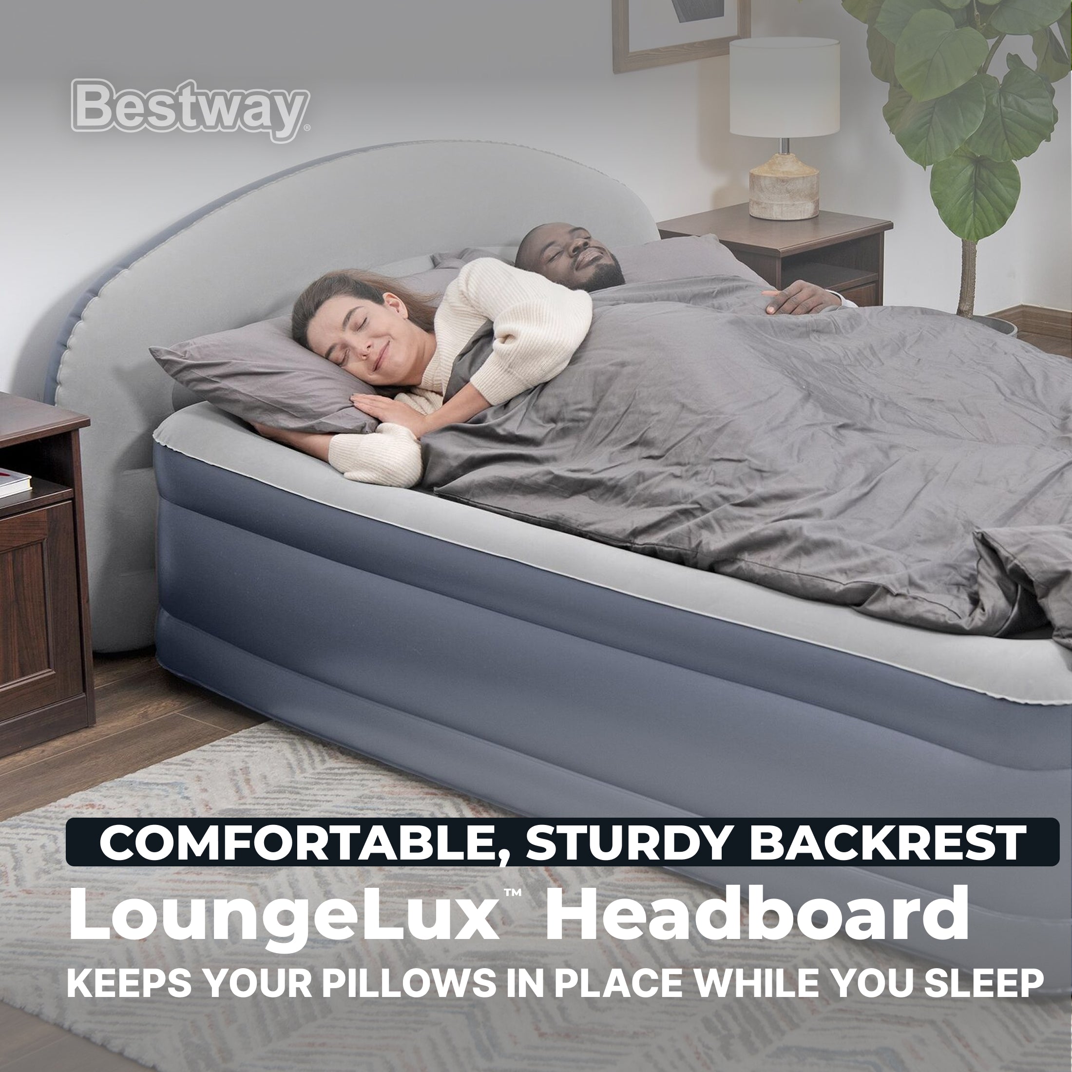 Bestway Tritech LoungeLux Headboard 18" Queen Air Mattress with Built-in AC Pump
