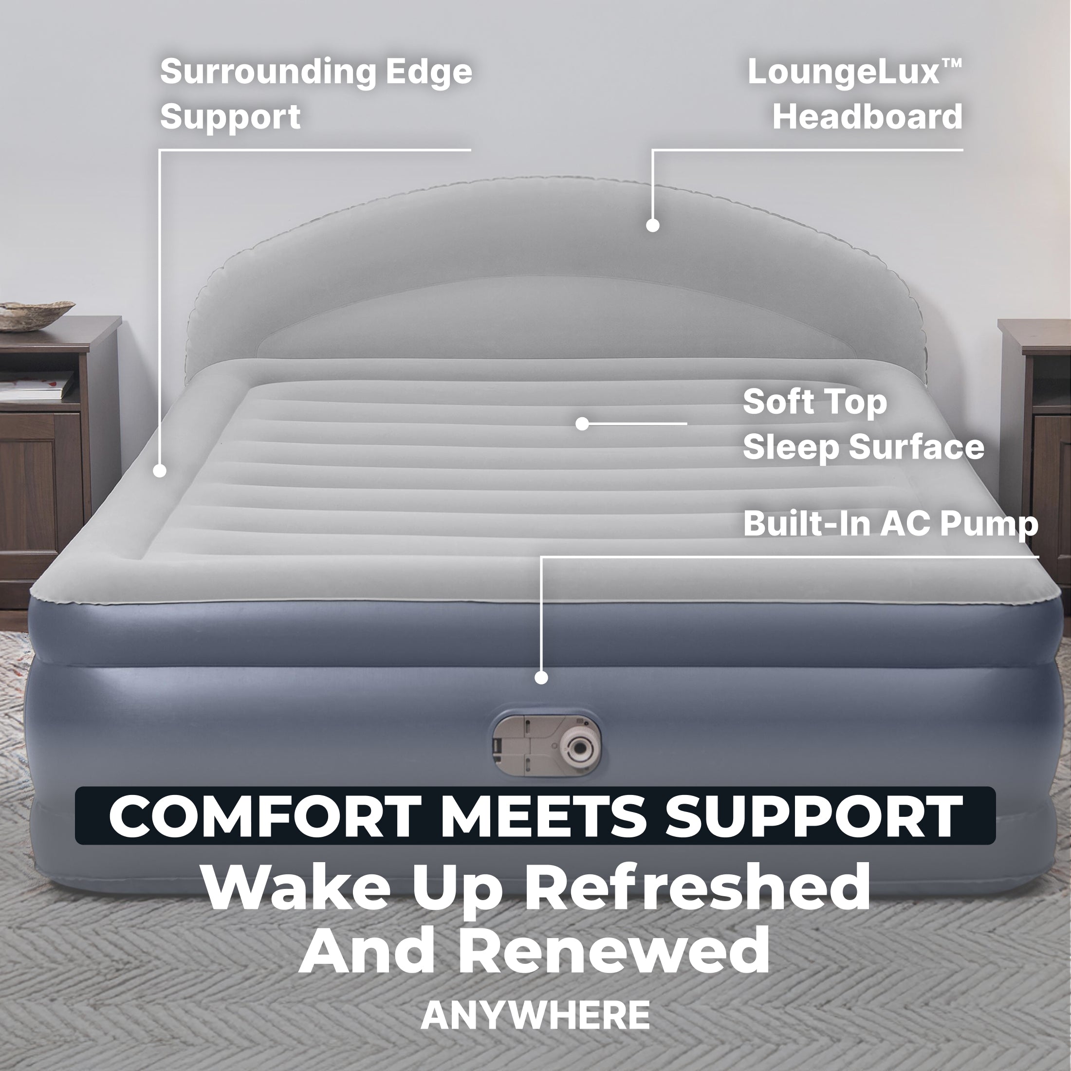 Bestway Tritech LoungeLux Headboard 18" Queen Air Mattress with Built-in AC Pump