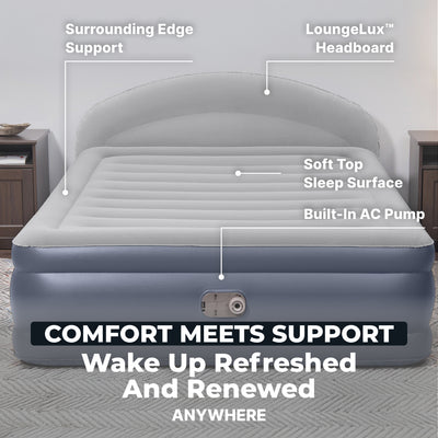 Bestway Tritech LoungeLux Headboard 18" Queen Air Mattress with Built-in AC Pump