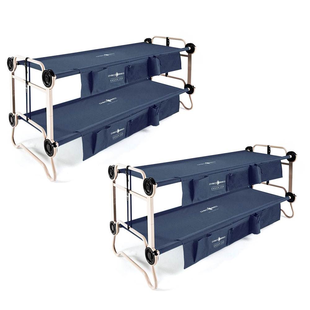 Disc-O-Bed Large Cam-O-Bunk Bunked Double Cot w/ Organizers, Navy Blue (2 Pack) - VMInnovations
