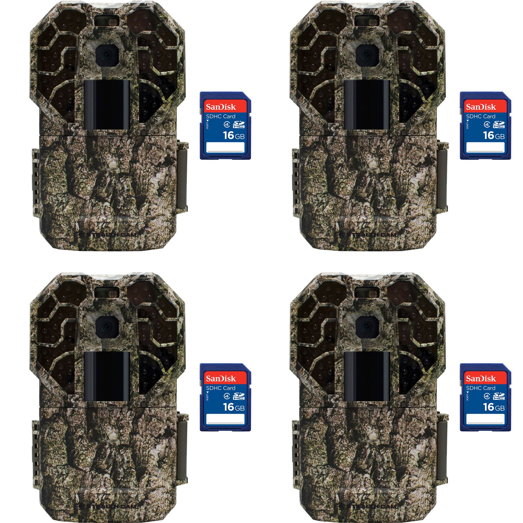 Stealth Cam G45NGX Camo Hunting Trail Camera (4 Pack) + 16GB SD Card (4 Pack)