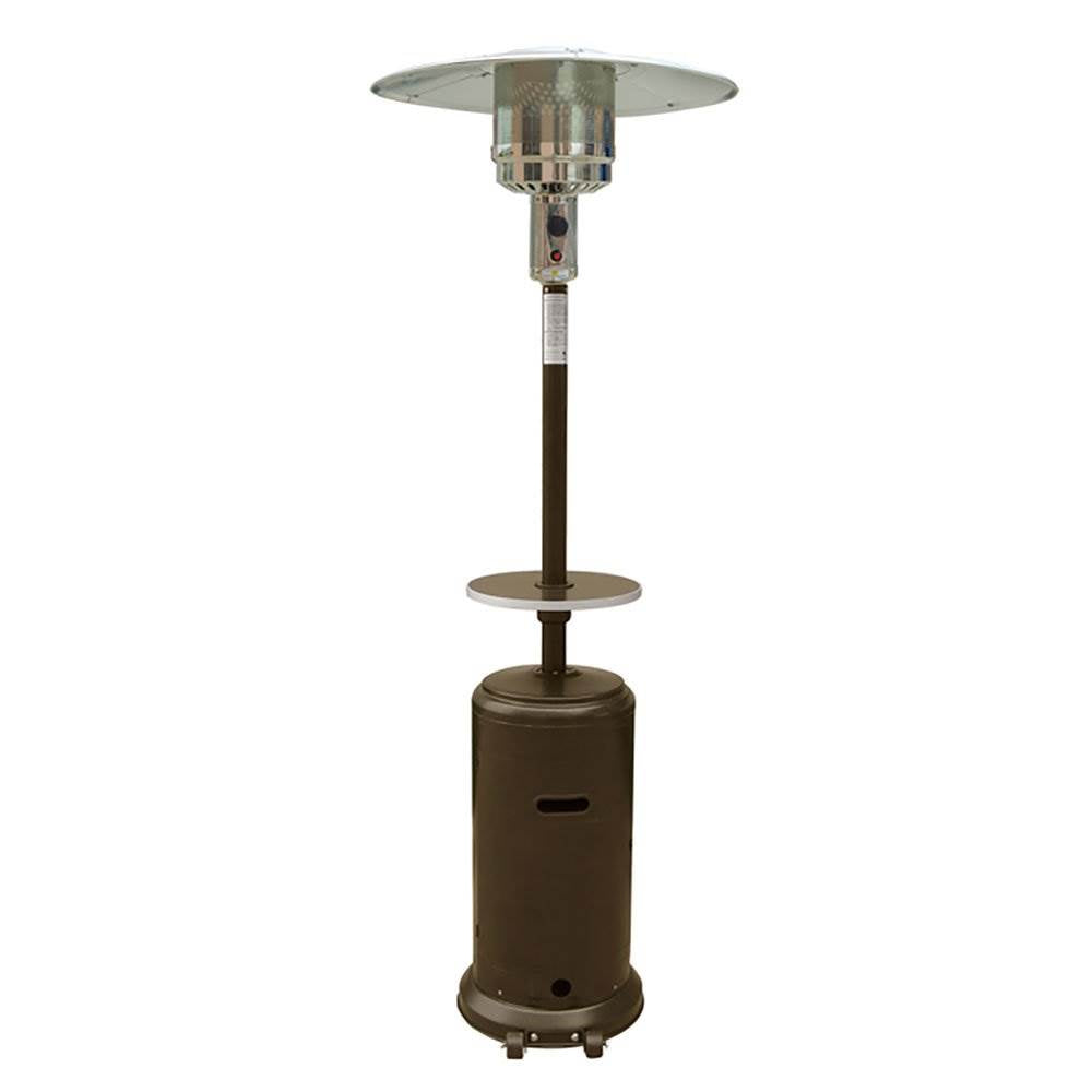 AZ Patio Tall Propane Outdoor Wheeled Patio Heater with Table, Hammered Bronze