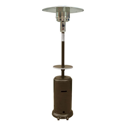 AZ Patio Tall Propane Outdoor Wheeled Patio Heater with Table, Hammered Bronze