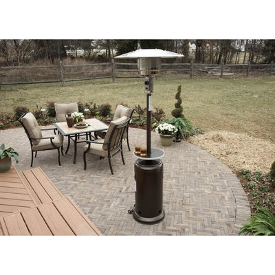 AZ Patio Tall Propane Outdoor Wheeled Patio Heater with Table, Hammered Bronze