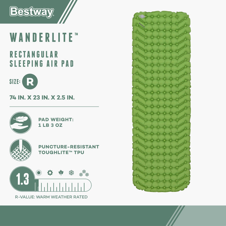 Bestway Regular Rectangular Sleeping Air Pad w/Storage Bag, Green (Open Box) - VMInnovations