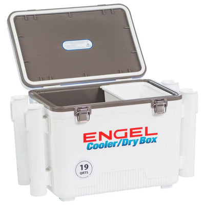 Engel 19 Quart Fishing Rod Holder Insulated Dry Box Ice Cooler, White (Open Box)