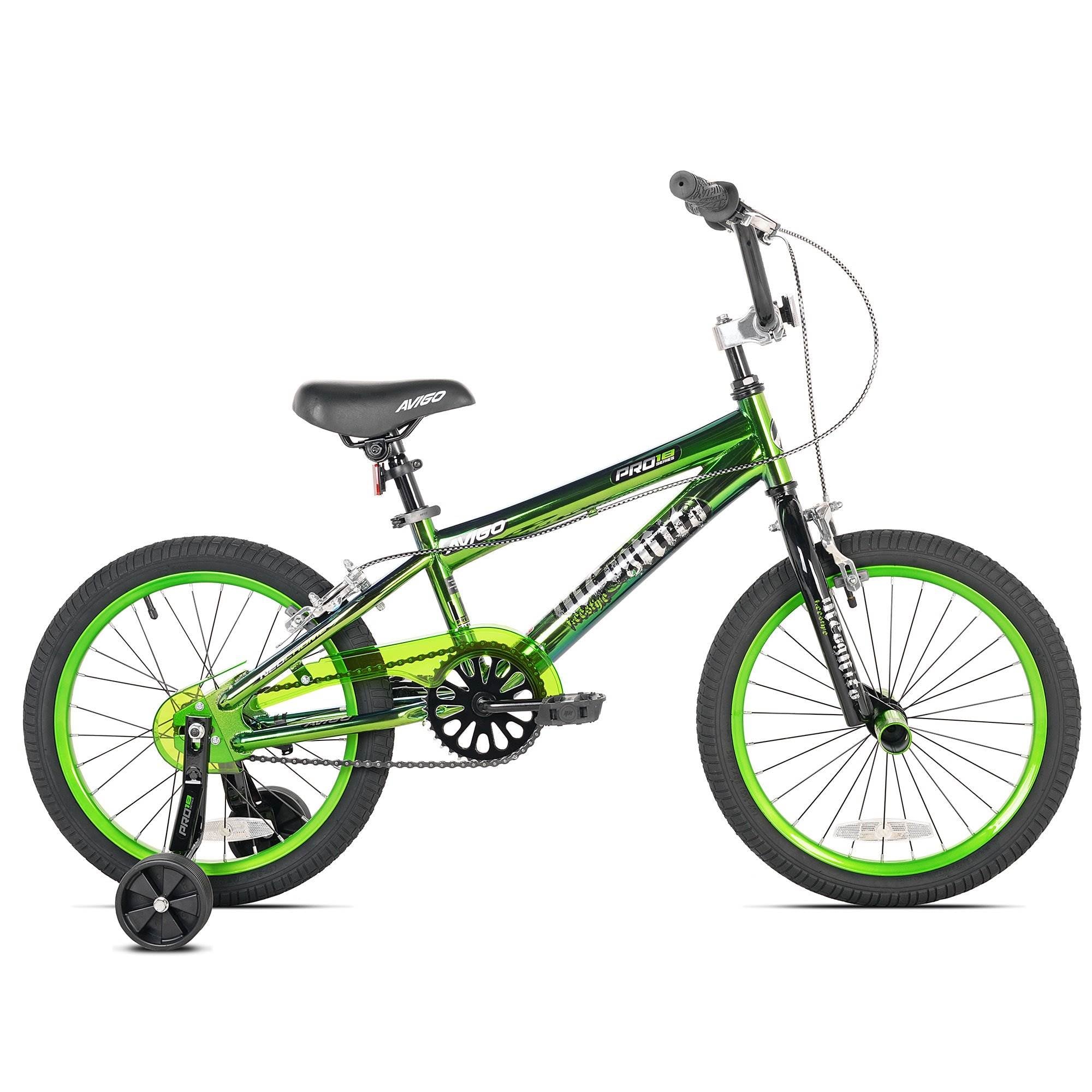 Kent Bikes Avigo Incognito 18" Boys BMX Bike w/ Training Wheels, Green(Open Box)