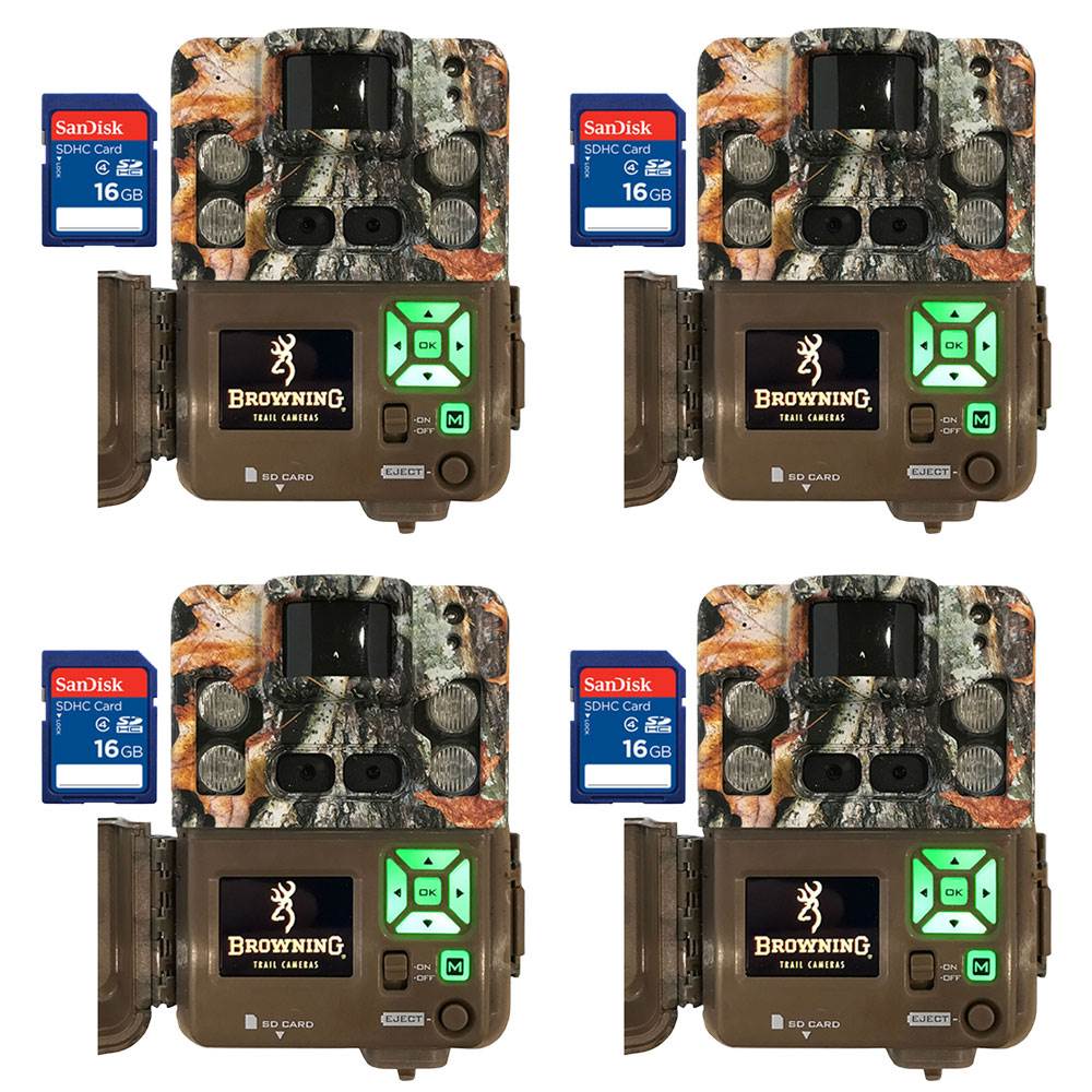Browning 2018 Strike Force Trail Camera (4 Pack) + SanDisk 16GB SD Card (4 Pack)