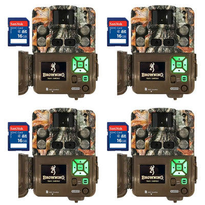 Browning 2018 Strike Force Trail Camera (4 Pack) + SanDisk 16GB SD Card (4 Pack)