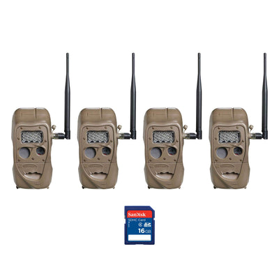 Cuddeback CuddeLink 20MP Long Range Trail Camera (4 Pack) & 16GB SD Memory Card
