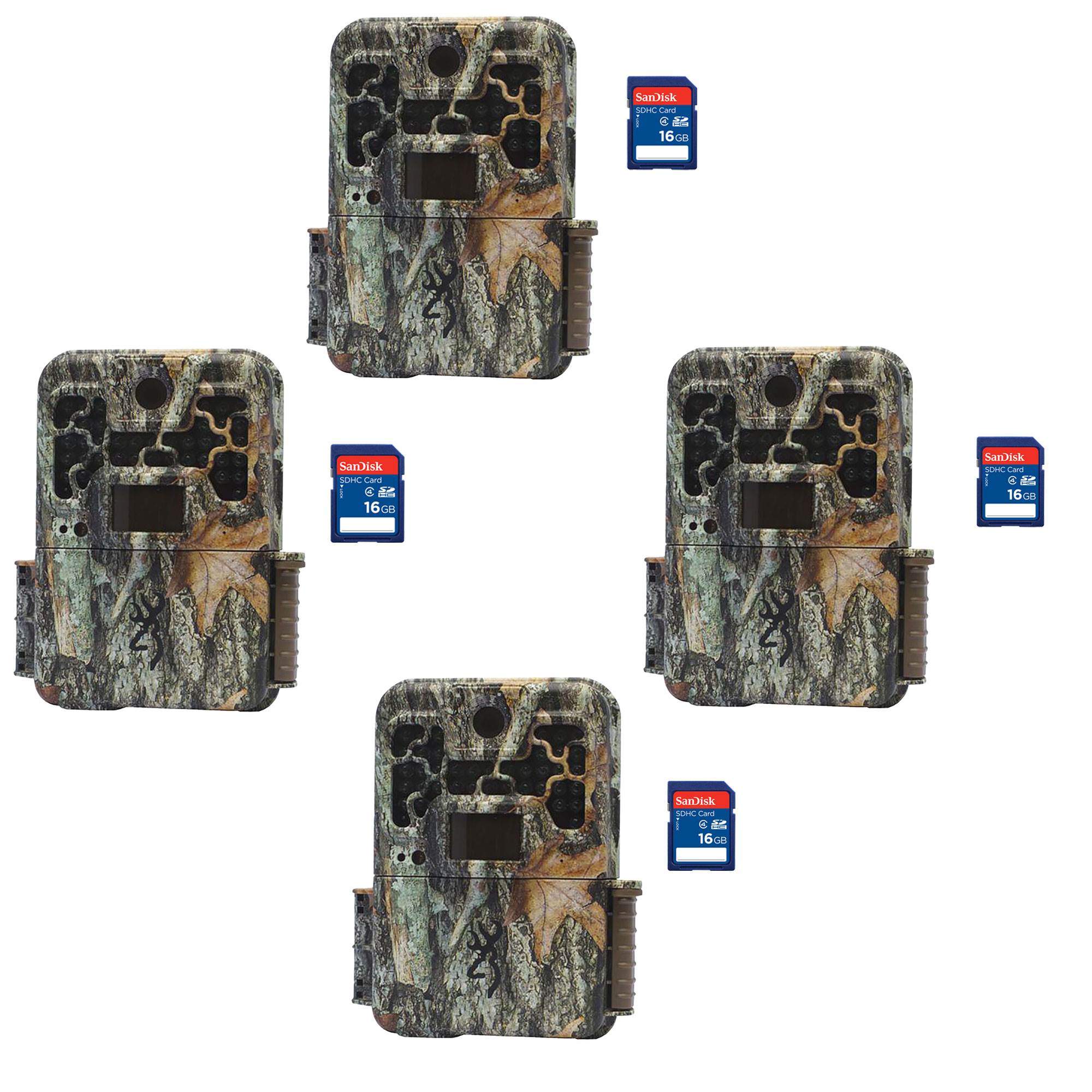 Browning Trail 2018 Camo Hunting Video Camera (4 Pack) + 16GB SD Card (4 Pack)