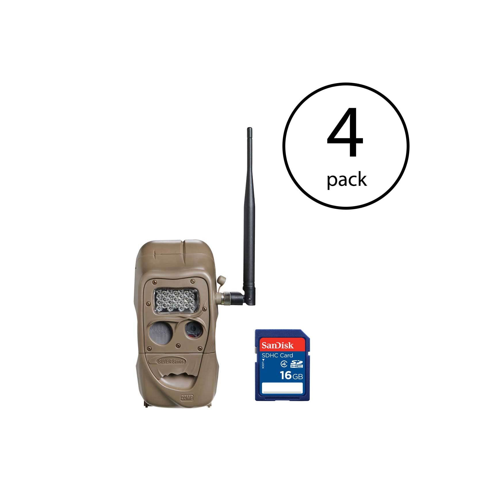 Cuddeback CuddeLink 20MP Long Range Trail Camera & 16GB SD Memory Card (4 Pack)