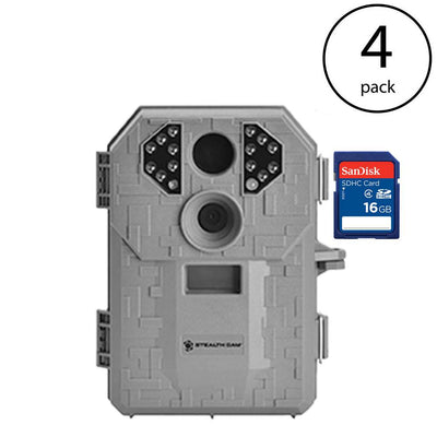 Stealth Cam P14 7MP Trail Camera (4 Pack) + SanDisk 16GB SD Memory Card (4 Pack)