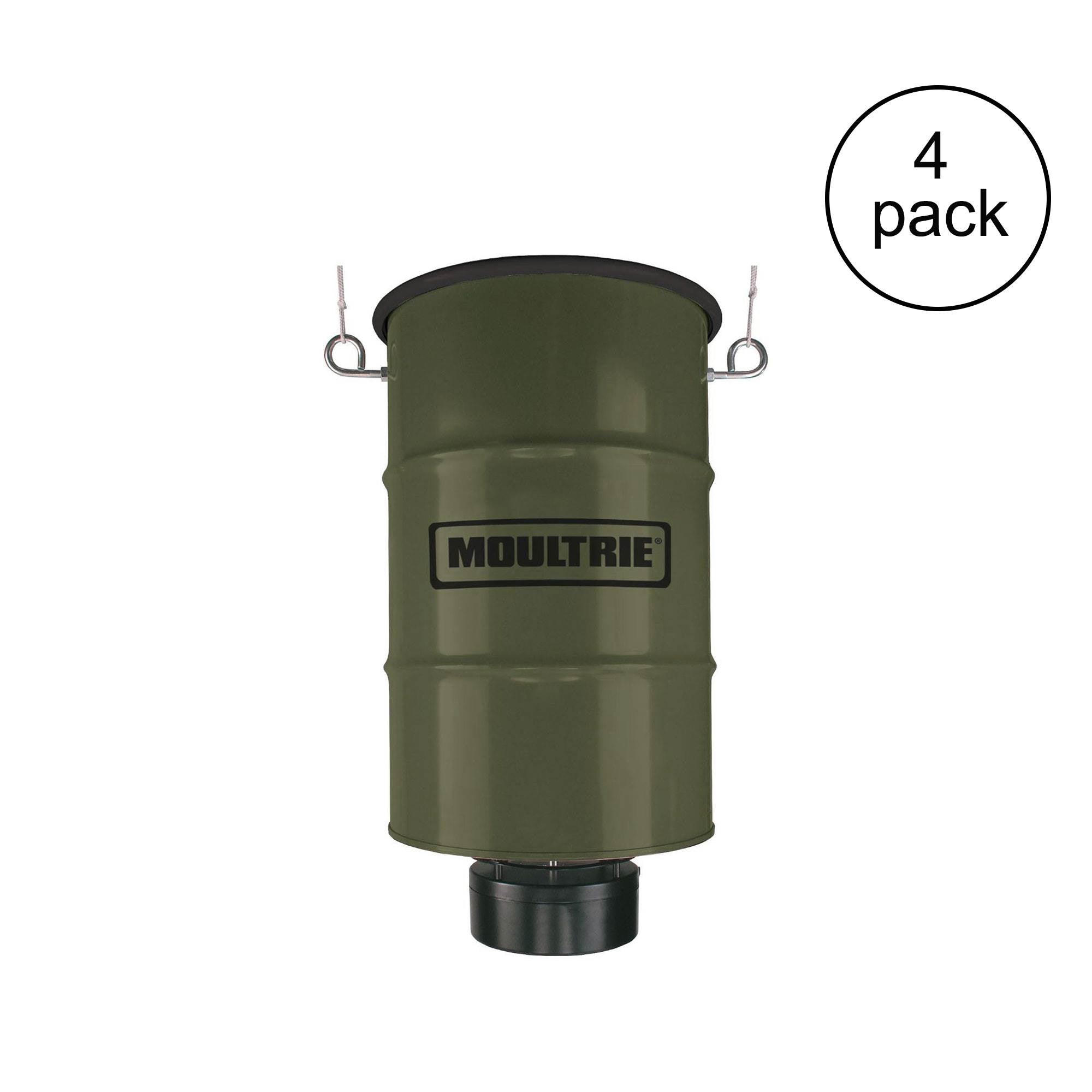 Moultrie 30 Gallon Pro Magnum 360 Degree Hanging Metal Barrel Deer Feeder, 4 Ct
