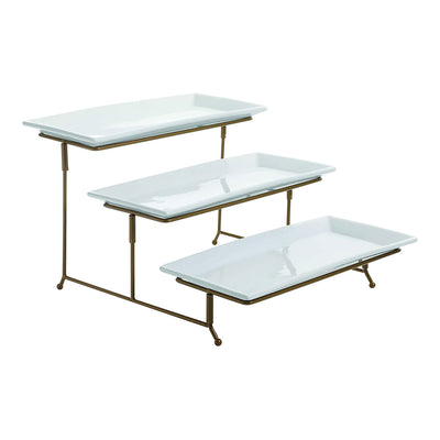 Gibson Elite Gracious Dining 3 Tier Rectangular Serving Platter Cake Stand, Gold - VMInnovations
