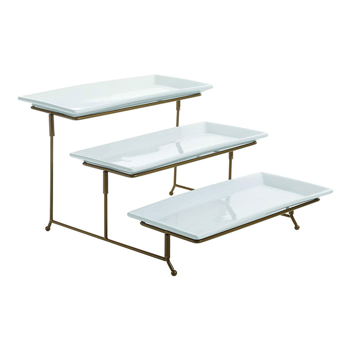 Gibson Elite Gracious Dining 3 Tier Rectangular Serving Platter Cake Stand(Used) - VMInnovations