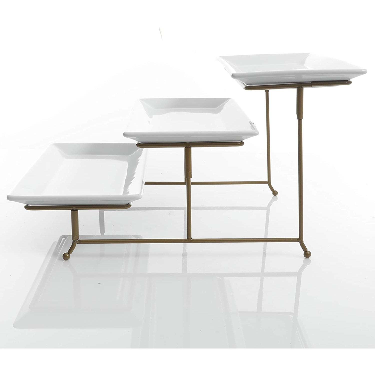 Gibson Elite Gracious Dining 3 Tier Rectangular Serving Platter Cake Stand, Gold - VMInnovations