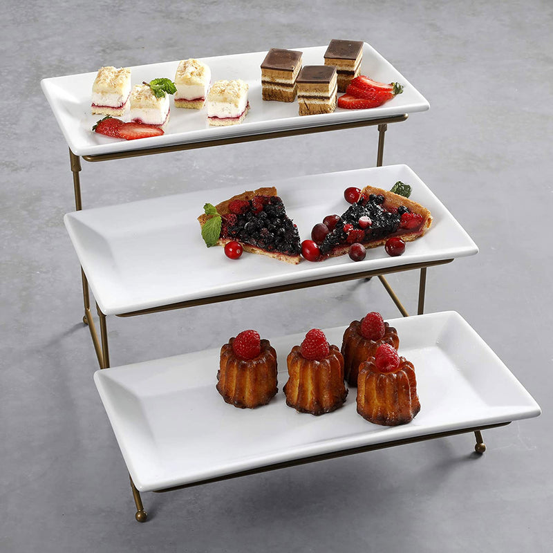Gibson Elite Gracious Dining 3 Tier Rectangular Serving Platter Cake Stand, Gold