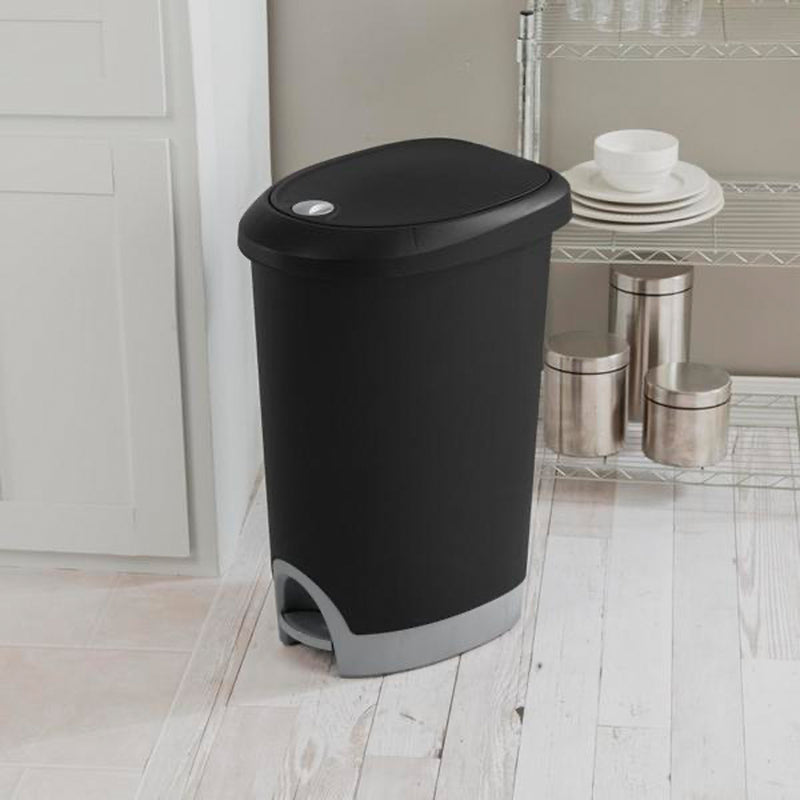 Sterilite 12.6 Gallon Locking Lid Step On Kitchen Wastebasket Trashcan, 6 Pack