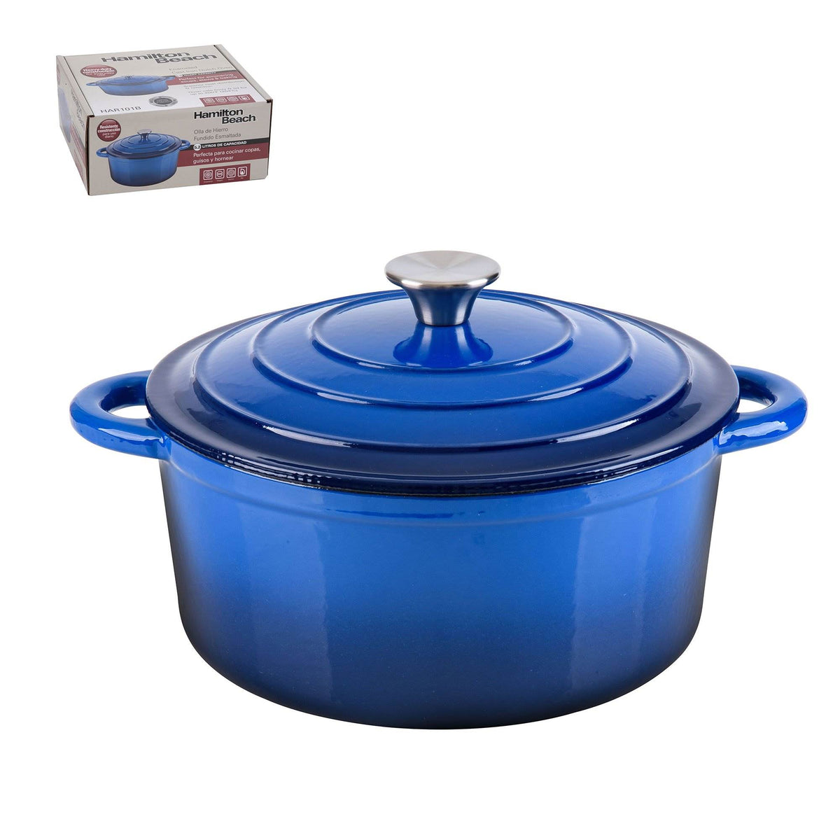 Hamilton Beach 5.5 Qt Enameled Cast Iron Covered Dutch Oven Pot, Blue (Open Box)