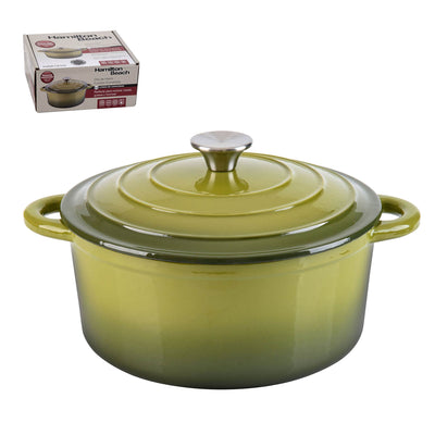 Hamilton Beach 5.5 Quart Enameled Cast Iron Round Dutch Oven Pot,Green(Open Box)