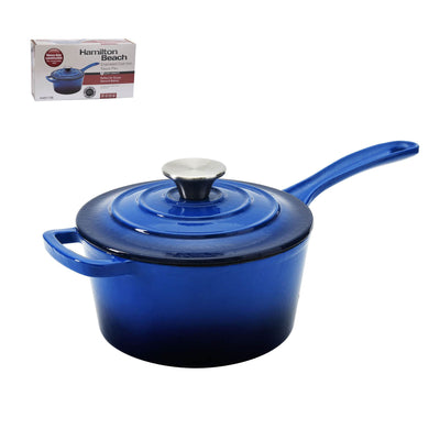 Hamilton Beach 2-Quart Enamel Cast Iron Sauce Pan, Blue (Open Box)
