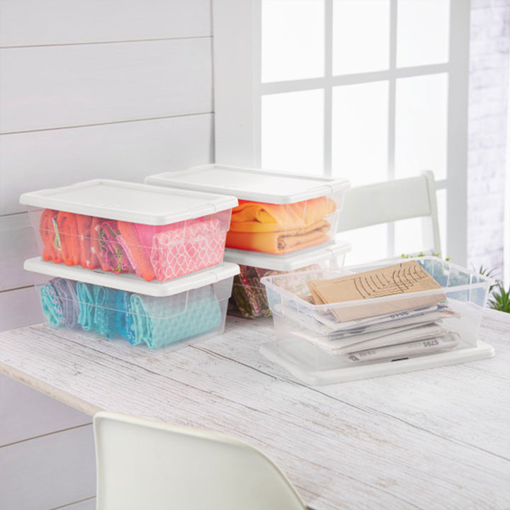 Sterilite 6 Quart Clear Stacking Storage Tote Container with White Lid (48 Pack)