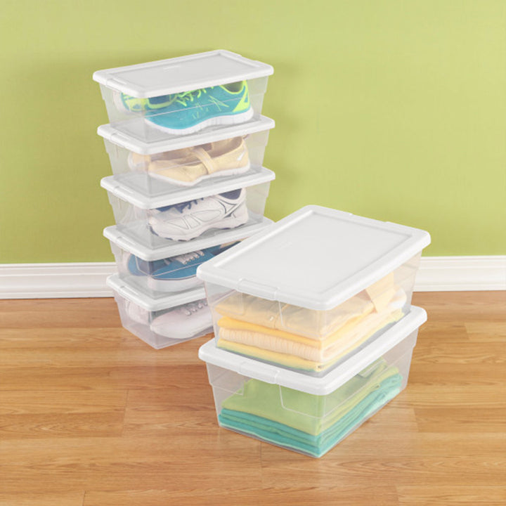 Sterilite 6 Quart Clear Stacking Storage Tote Container with White Lid (48 Pack)