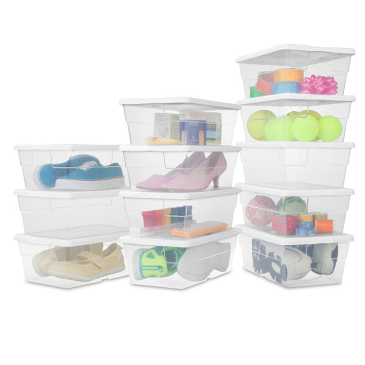 Sterilite 6 Qt Clear Plastic Storage Container Bin w/ Snap Close Lid, 24 Pack
