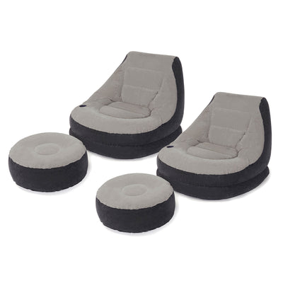 Intex Inflatable Ultra Lounge Chair With Cup Holder And Ottoman Set (2 Pack)