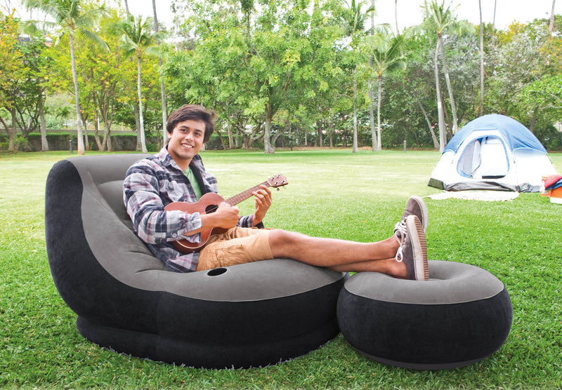 Intex Inflatable Ultra Lounge Chair With Cup Holder And Ottoman Set (2 Pack)