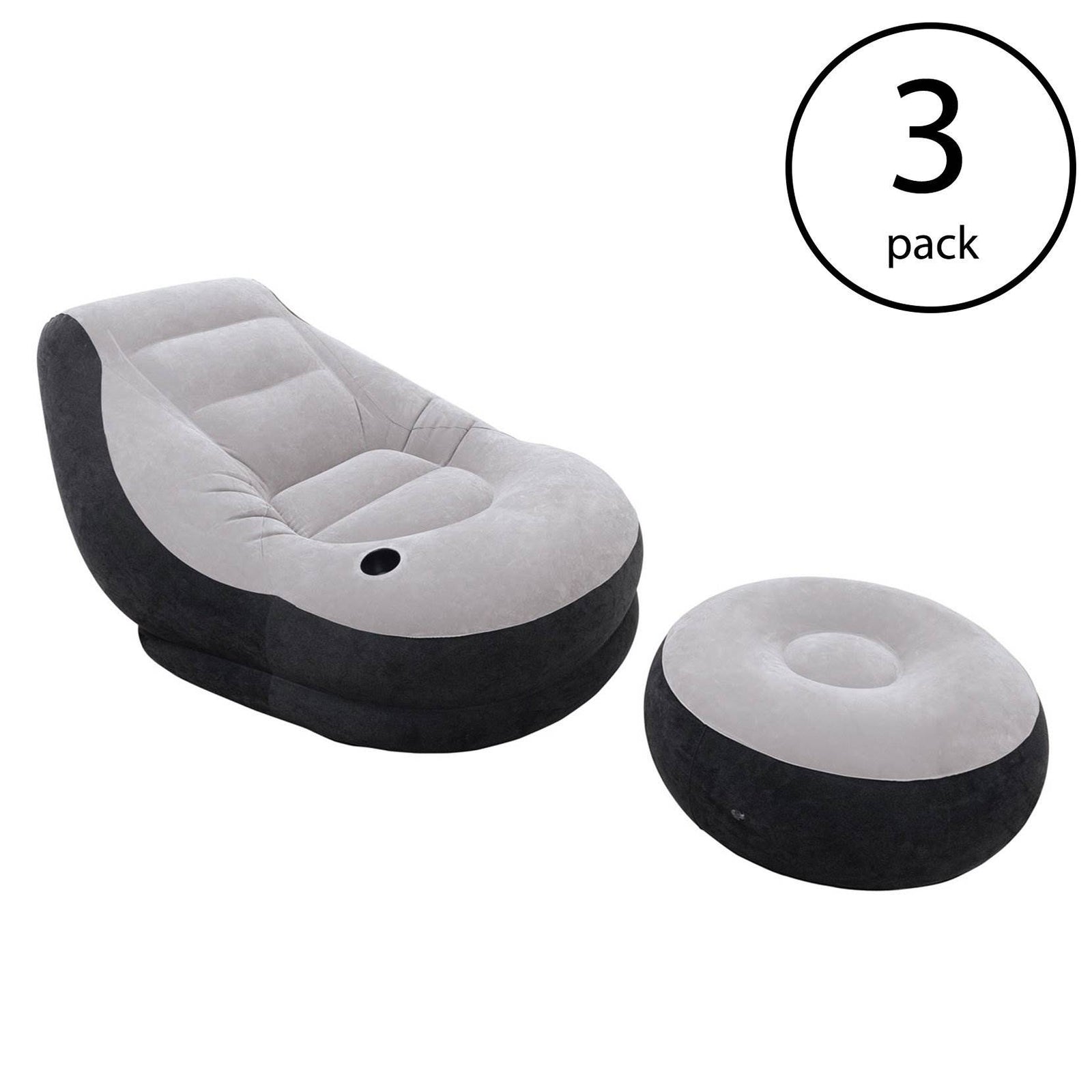 Intex Inflatable Ultra Lounge Chair With Cup Holder And Ottoman Set (3 Pack) - VMInnovations