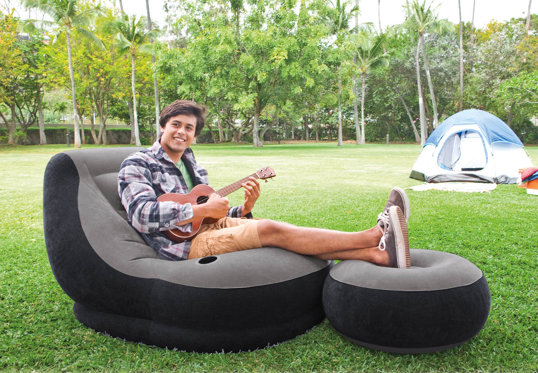 Intex Inflatable Ultra Lounge Chair With Cup Holder And Ottoman Set (3 Pack)