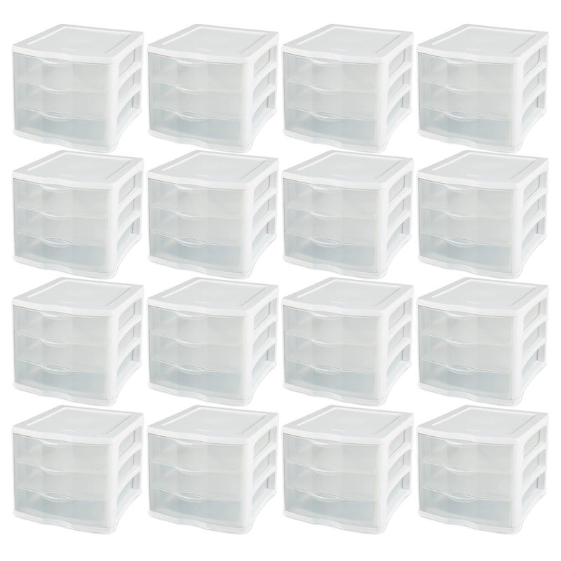 Sterilite ClearView Compact Stacking 3 Drawer Storage Organizer System, 16 Pack