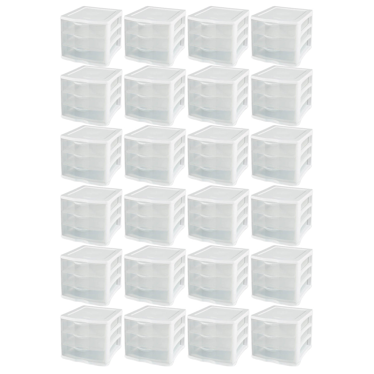 Sterilite ClearView Compact Stacking 3 Drawer Storage Organizer System, 24 Pack