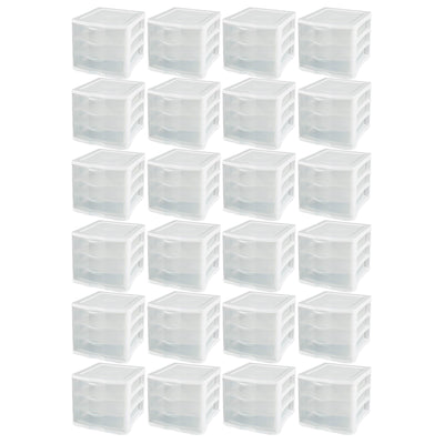 Sterilite ClearView Compact Stacking 3 Drawer Storage Organizer System, 24 Pack - VMInnovations