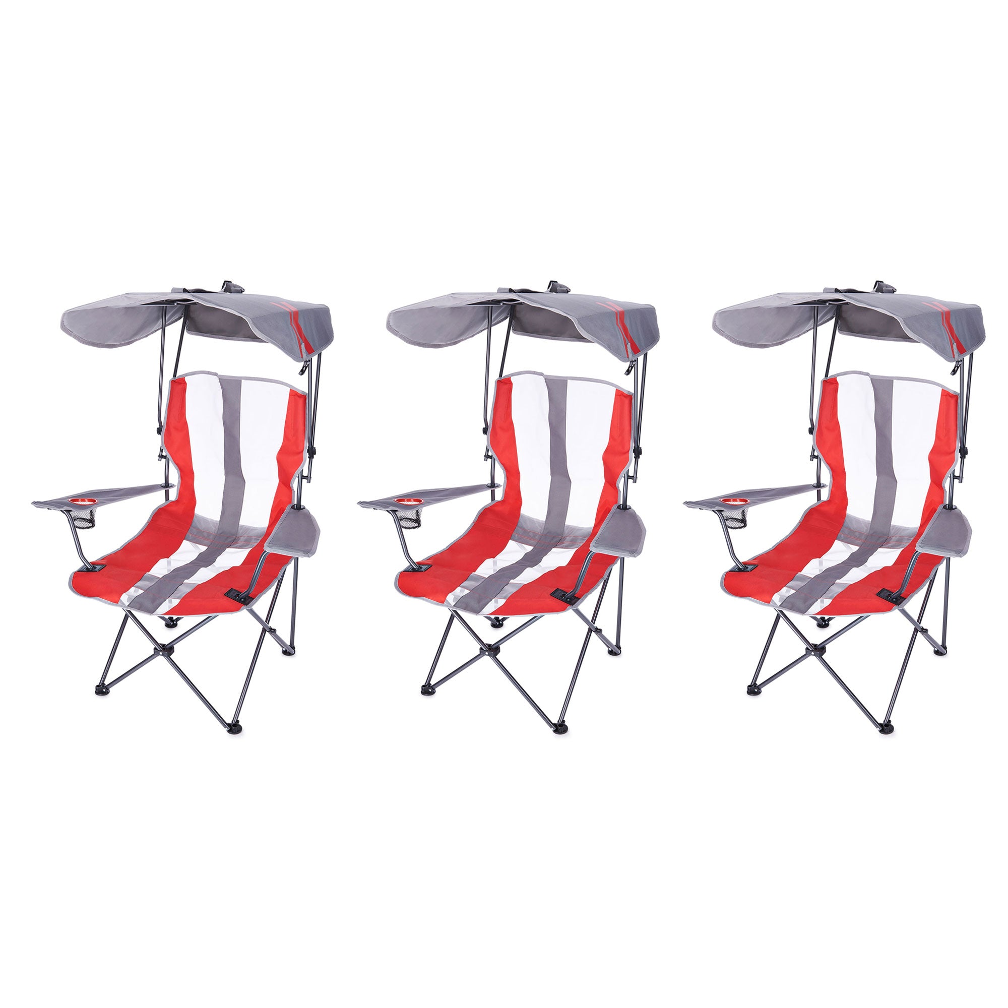 Kelsyus Premium Portable Camping Chair, Canopy & Cup Holder, Red / Black, 3 Pack