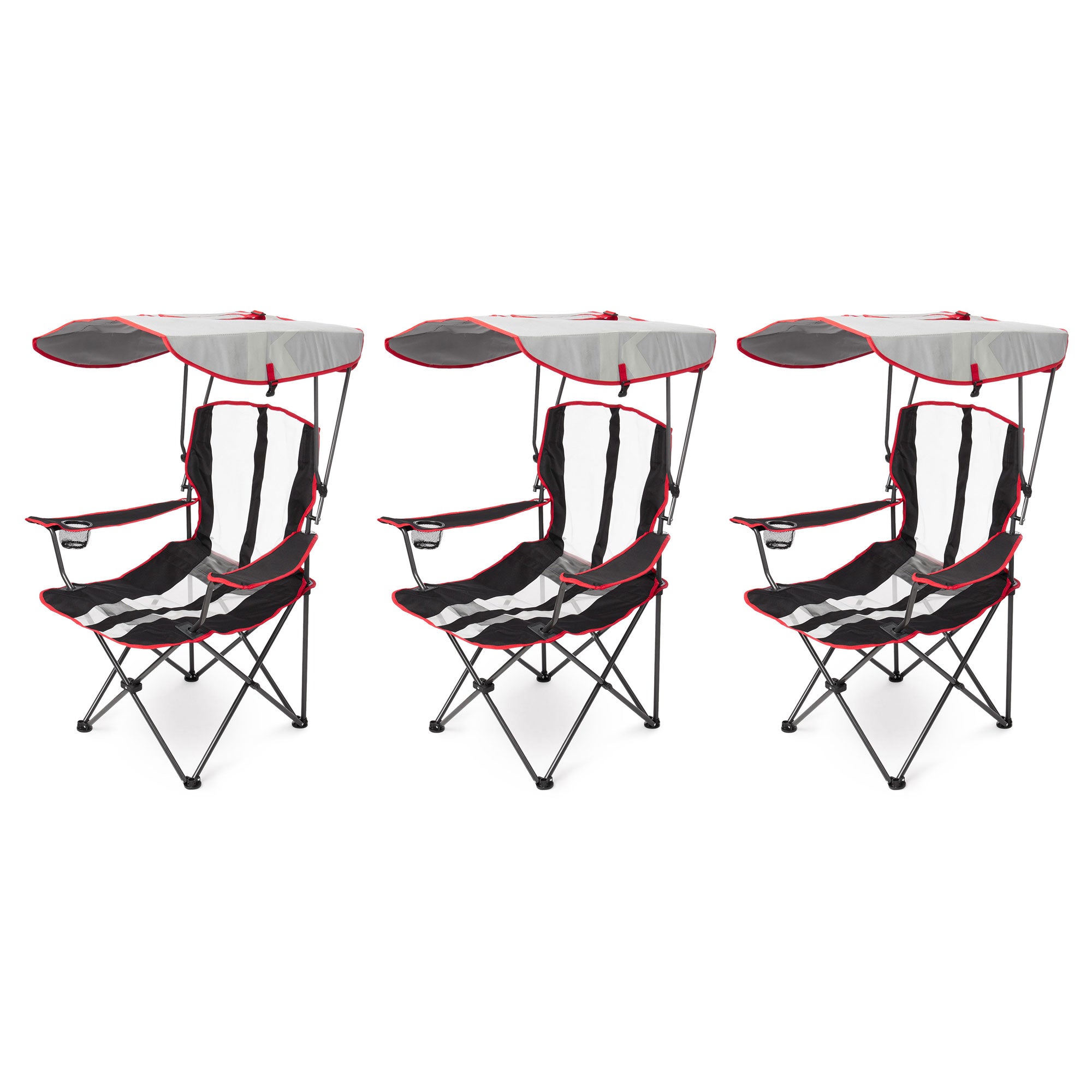 Kelsyus Premium Portable Camping Chair, Canopy & Cup Holder, Red / Black, 3 Pack