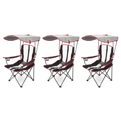 Kelsyus Premium Portable Camping Chair, Canopy & Cup Holder, Red / Black, 3 Pack - VMInnovations
