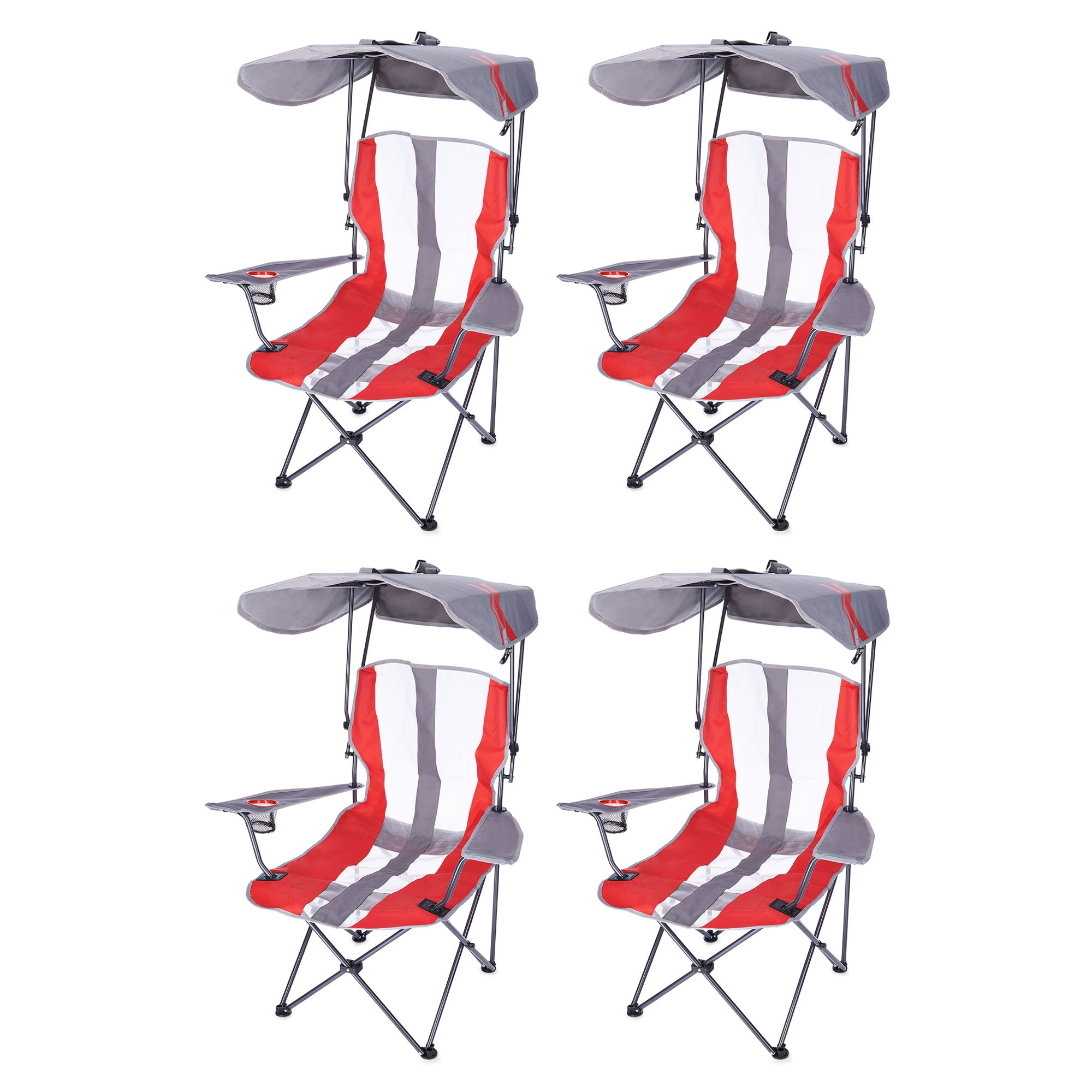 Kelsyus Premium Portable Camping Chairs w/ Canopy & Cup Holders, Black / Red, 4 Ct