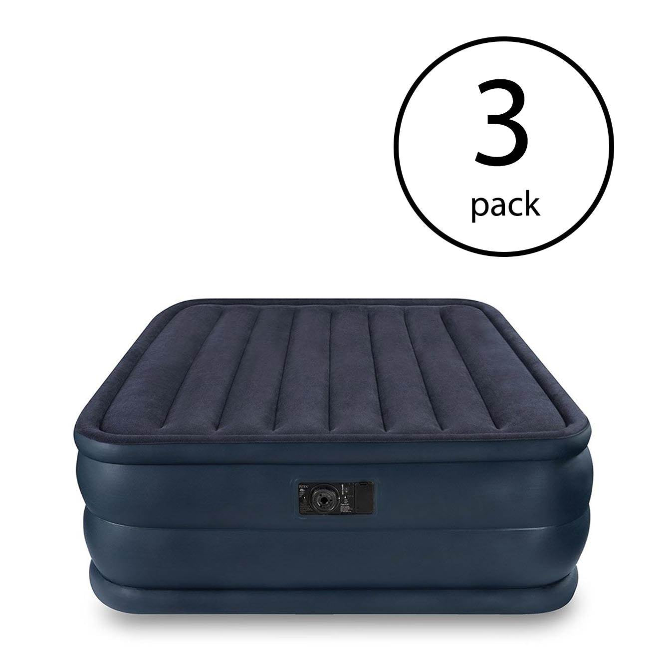 Intex Queen Raised Downy Inflatable Air Mattress Bed with Built-In Pump (3 Pack)