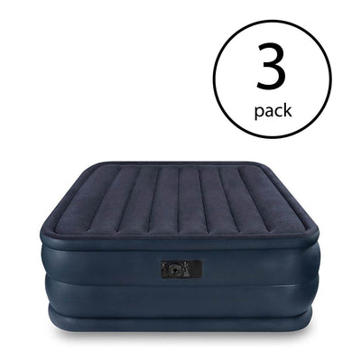 Intex Queen Raised Downy Inflatable Air Mattress Bed with Built-In Pump (3 Pack)