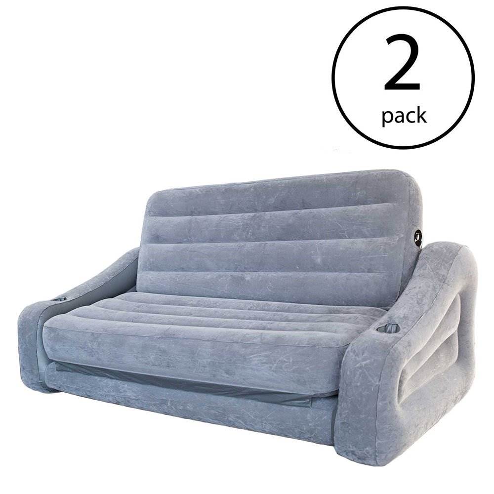 Intex Inflatable 2-In-1 Pull-Out Sofa & Queen Air Mattress Futon, Gray (2 Pack)