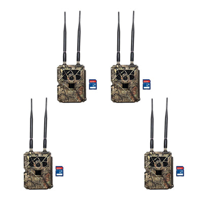 Covert Code Black Wireless LTE Camo Hunting Game Trail Camera, 4 Pack + SD Cards