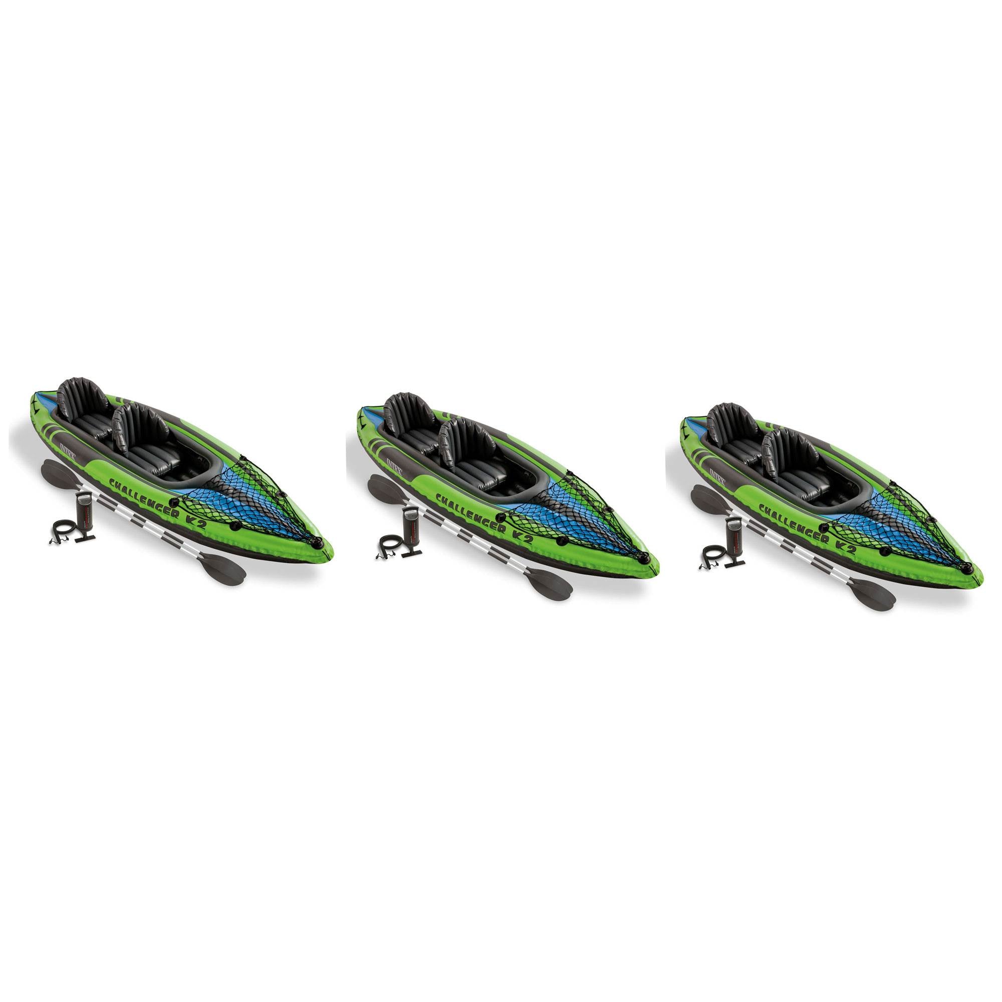 Intex Challenger K2 2-Person Inflatable Sporty Kayak + Oars And Pump (3 Pack) - VMInnovations