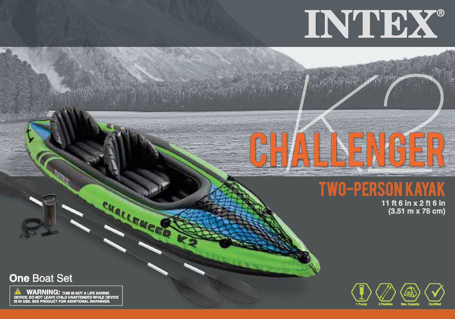 Intex Challenger K2 2-Person Inflatable Sporty Kayak + Oars And Pump (3 Pack) - VMInnovations