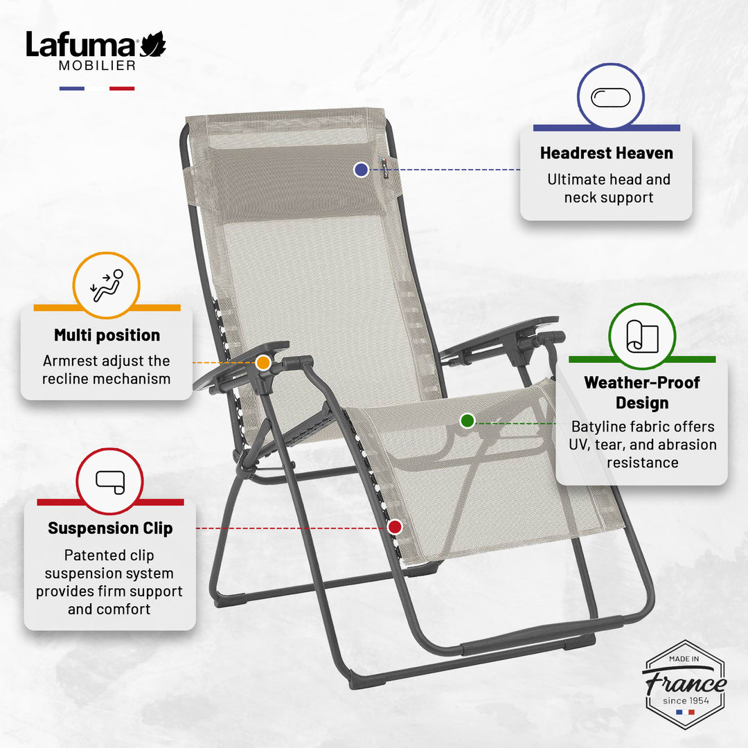 Lafuma Futura XL Zero Gravity Steel Framed Lawn Recliner Chair, Seigle(Open Box)
