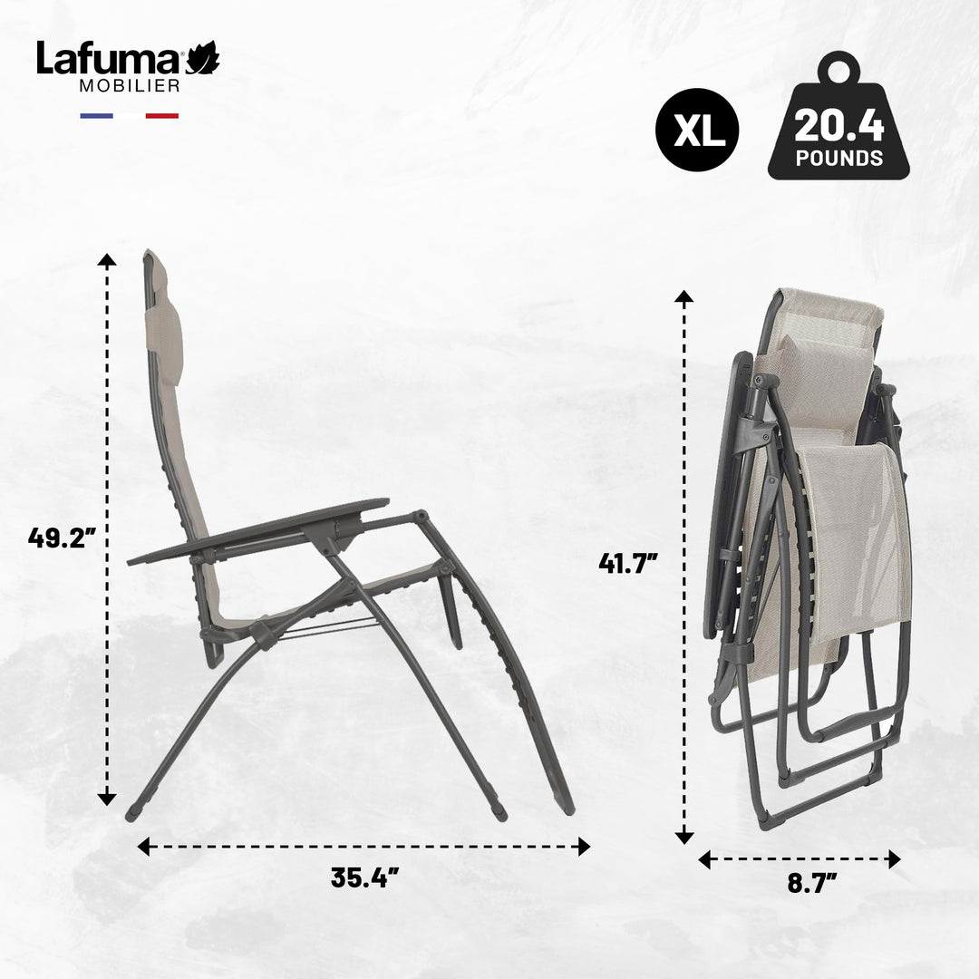 Lafuma Futura XL Zero Gravity Steel Framed Lawn Recliner Chair, Seigle(Open Box)