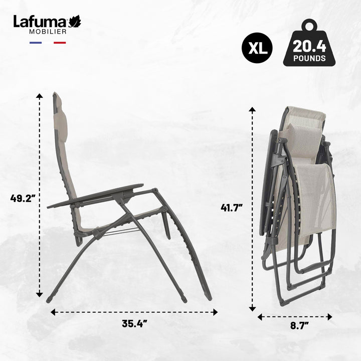 Lafuma Futura XL Zero Gravity Steel Framed Lawn Recliner Chair, Seigle(Open Box)